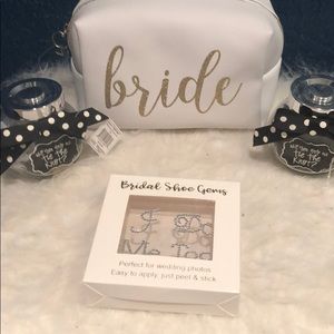 Bridal bag, gem for shoe, bridesmaid hair tie